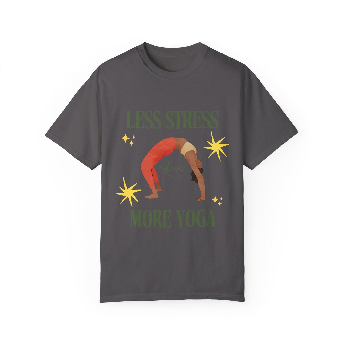 Yoga T-shirt: 'Less Stress More Yoga' Unisex Inspirational Tee