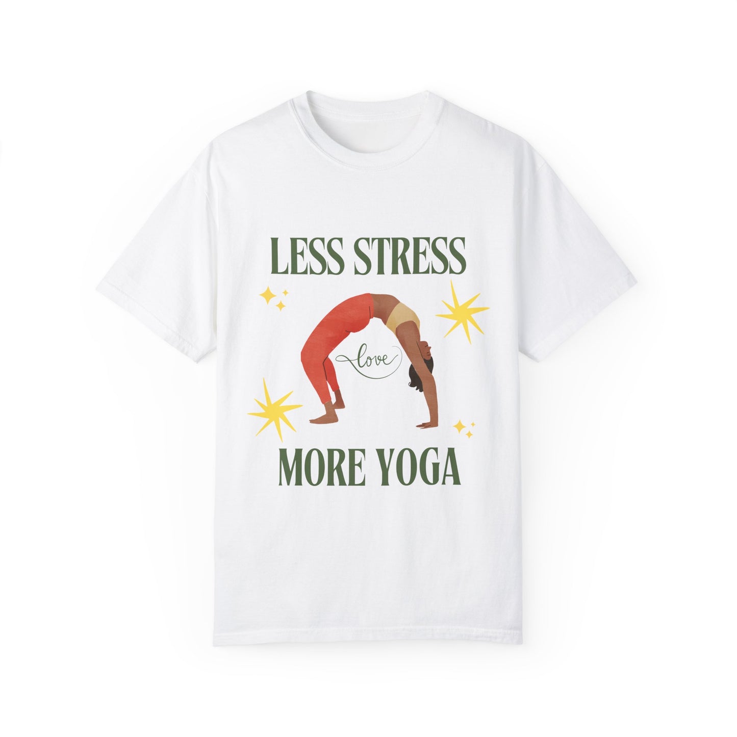 Yoga T-shirt: 'Less Stress More Yoga' Unisex Inspirational Tee