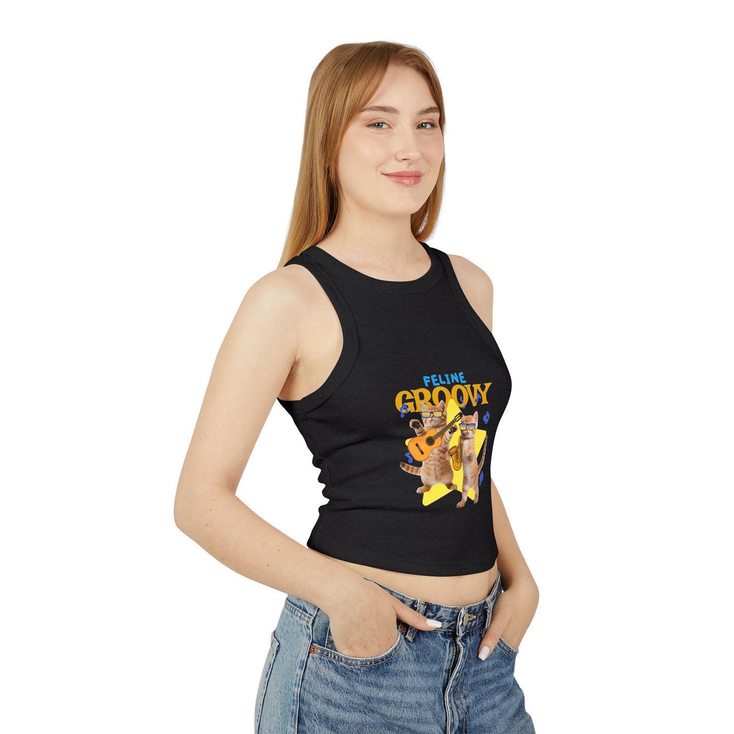 Purrfectly Groovy Cat Tank Top, Cute Cat Lover Apparel, Summer Style, Gift for Cat Moms, Casual Wear