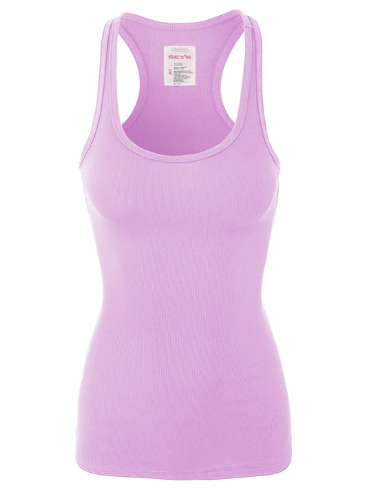 Slim Fit Scoop Neck Ribbed Stretchy Racerback Tank Tops Orchid M