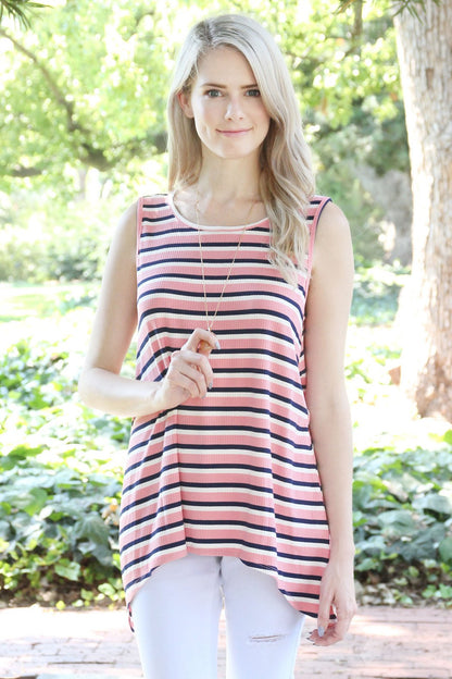 Striped Keyhole Back Swing Top
