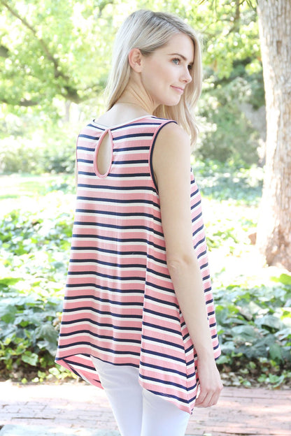 Striped Keyhole Back Swing Top