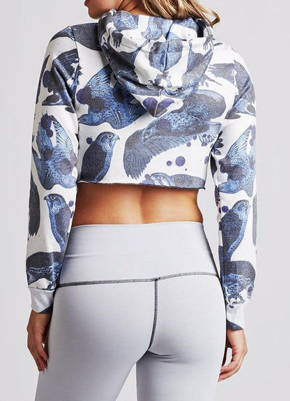 Blue Birds Crop Hoodie