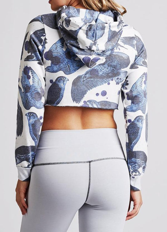 Blue Birds Crop Hoodie