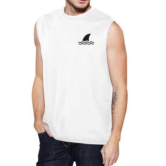 Mini Shark Fin Mens White Unique Design Muscle Tank Top for Summer