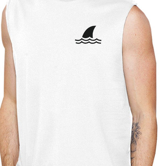 Mini Shark Fin Mens White Unique Design Muscle Tank Top for Summer