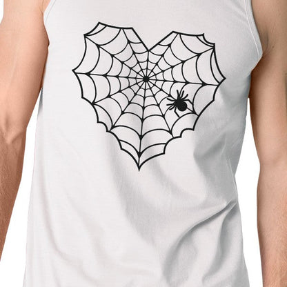 Heart Spider Web Mens White Tank Top