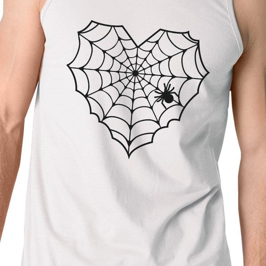 Heart Spider Web Mens White Tank Top